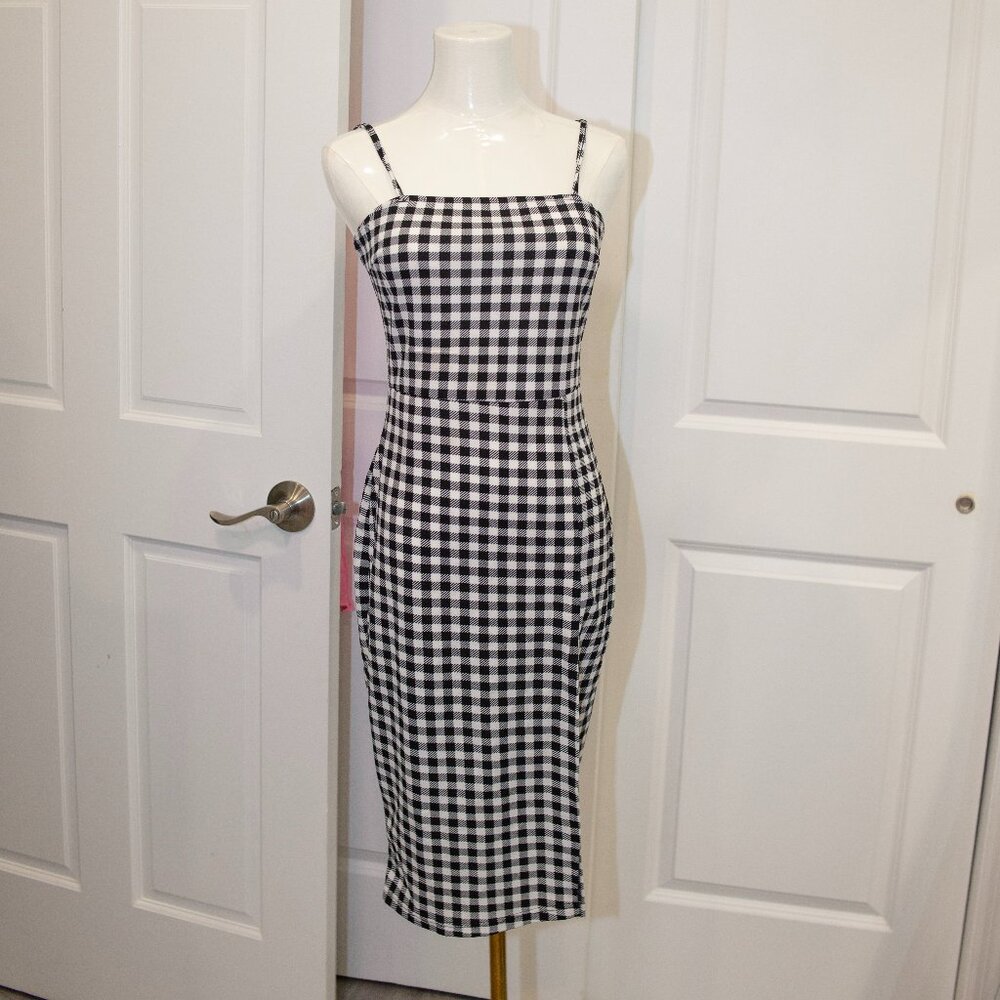Gingham Bodycon Mini Dress – Stretchy Black & White Check
